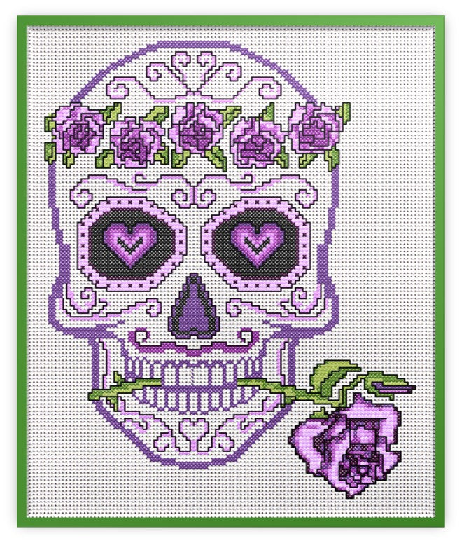Purple Prince Sugar/Day of the Dead Skull Cross Stitch Chart — PDF Download