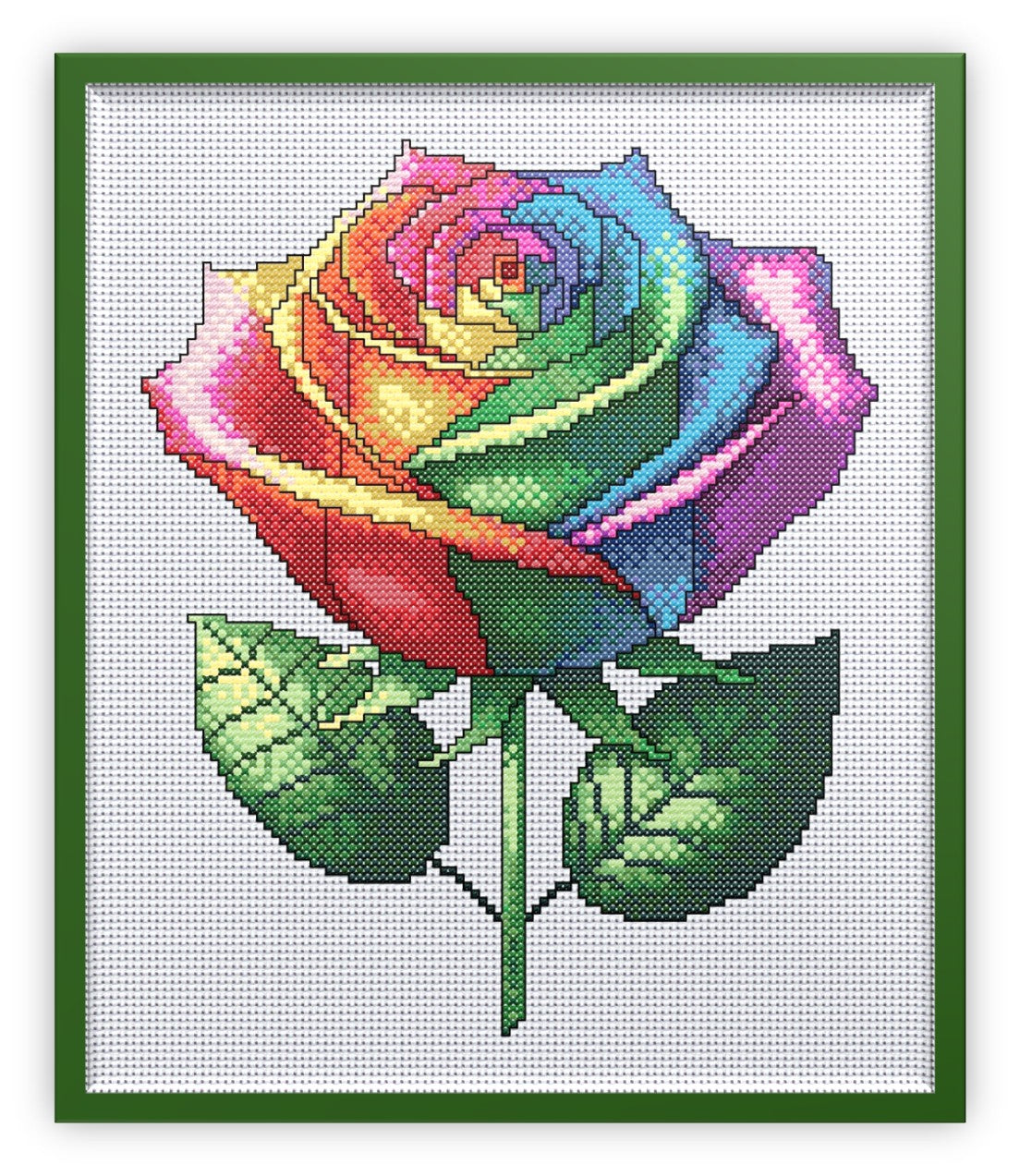 Rainbow Rose Cross Stitch Chart — Colourful Floral PDF Pattern Download