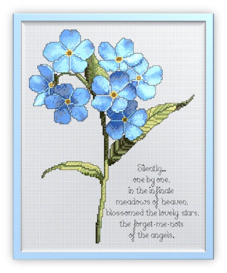 Forget-Me-Not Cross Stitch Chart with Verse — Floral PDF Pattern Download
