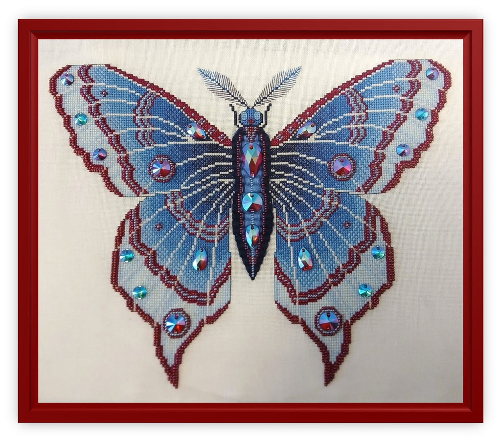 Crystal Midnight Moth Cross Stitch Chart — Fantasy Jewel Tones PDF Pattern Download