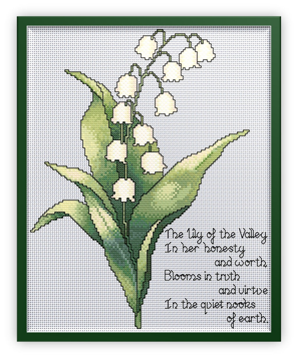 Lily of the Valley Cross Stitch Chart with Verse — Botanical PDF Pattern Download