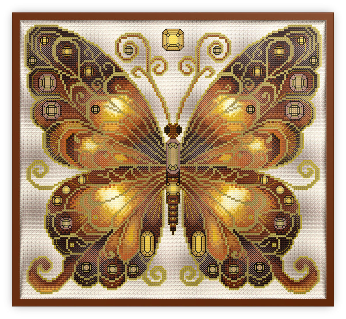 Smokey Quartz & Citrine Jewelled Fantasy Butterfly Cross Stitch Chart — PDF Pattern Download