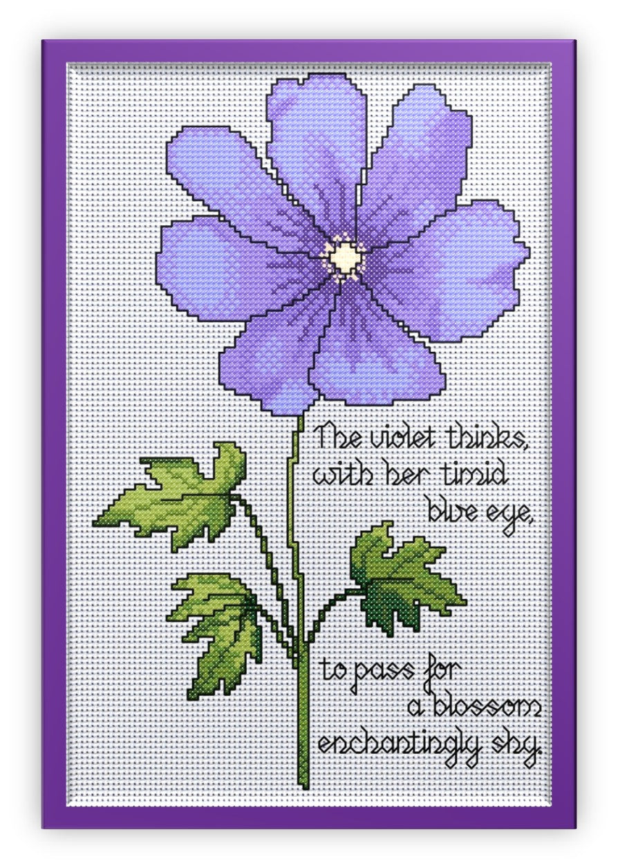 Violet Cross Stitch Chart with Verse — Botanical Floral PDF Pattern Download