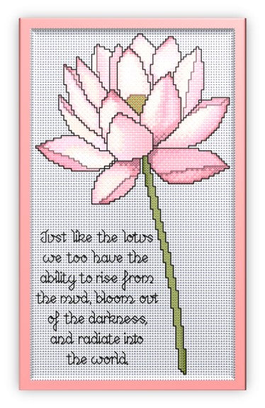 Lotus Flower Cross Stitch Chart with Verse — Botanical Floral PDF Pattern Download