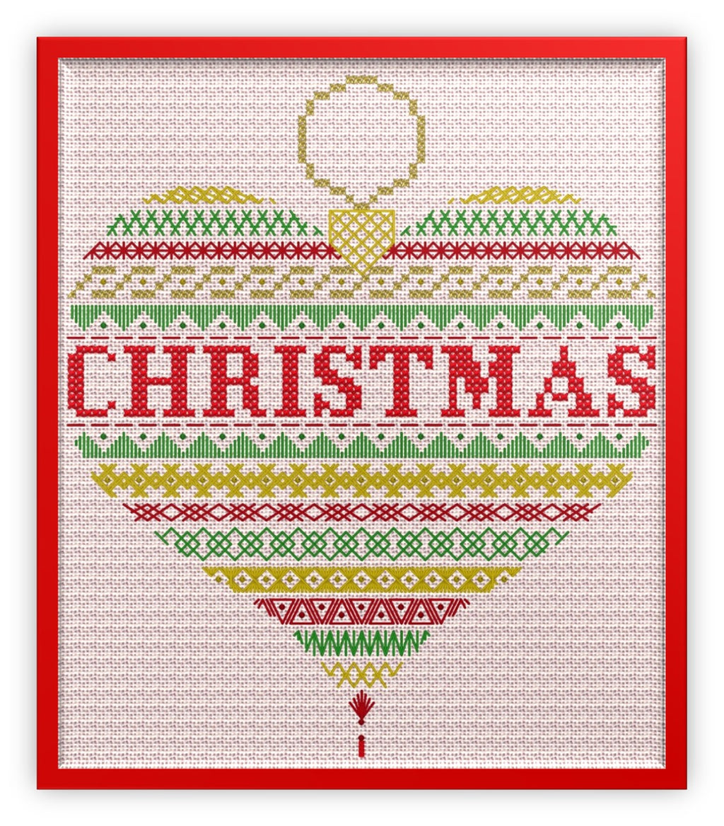 Heart Bauble Design Beaded Christmas Band Sampler Pattern — PDF Download