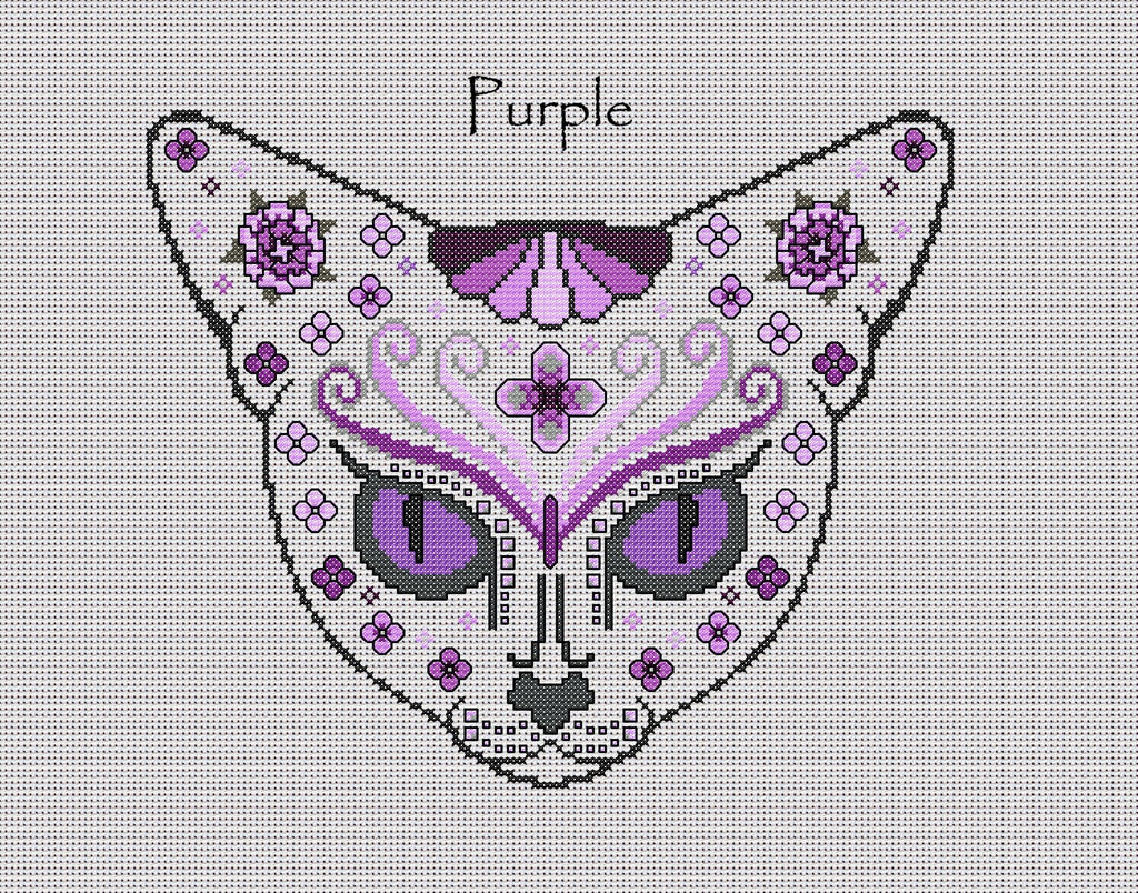 Feline Fantasy Mystical Cat Sugar/Day of the Dead Cross Stitch Chart — 9 Colourways PDF Download