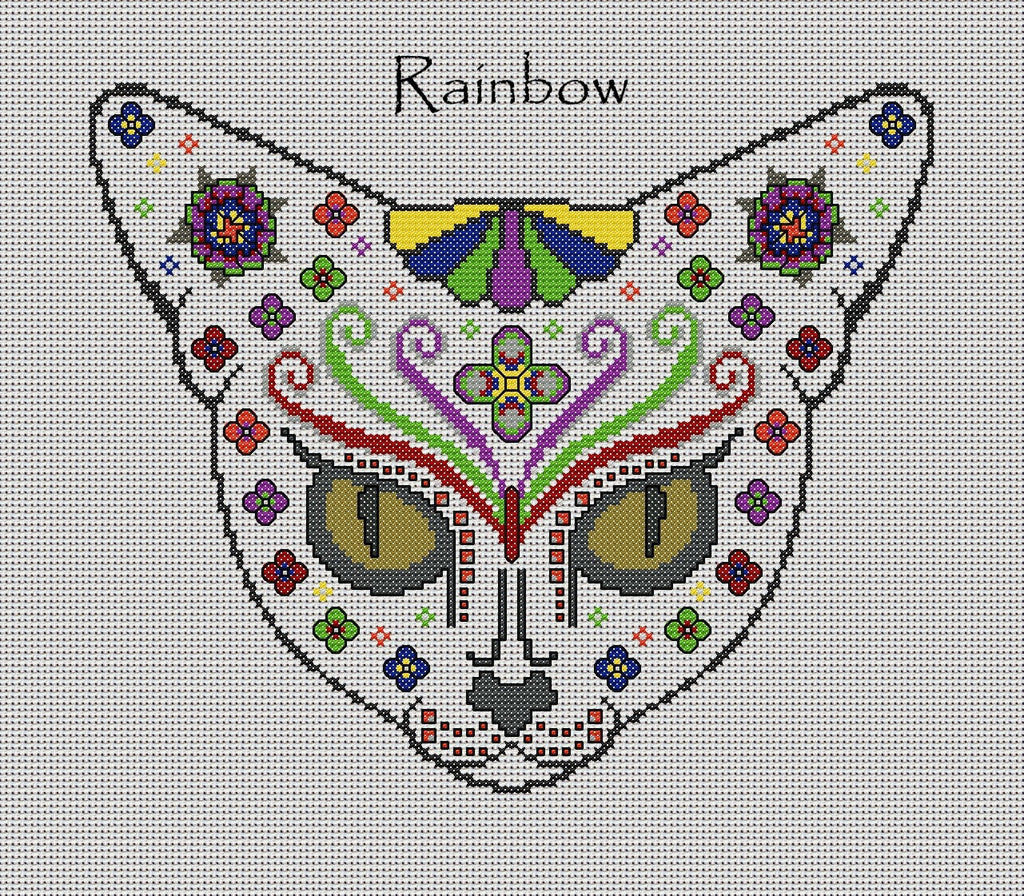 Feline Fantasy Mystical Cat Sugar/Day of the Dead Cross Stitch Chart — 9 Colourways PDF Download