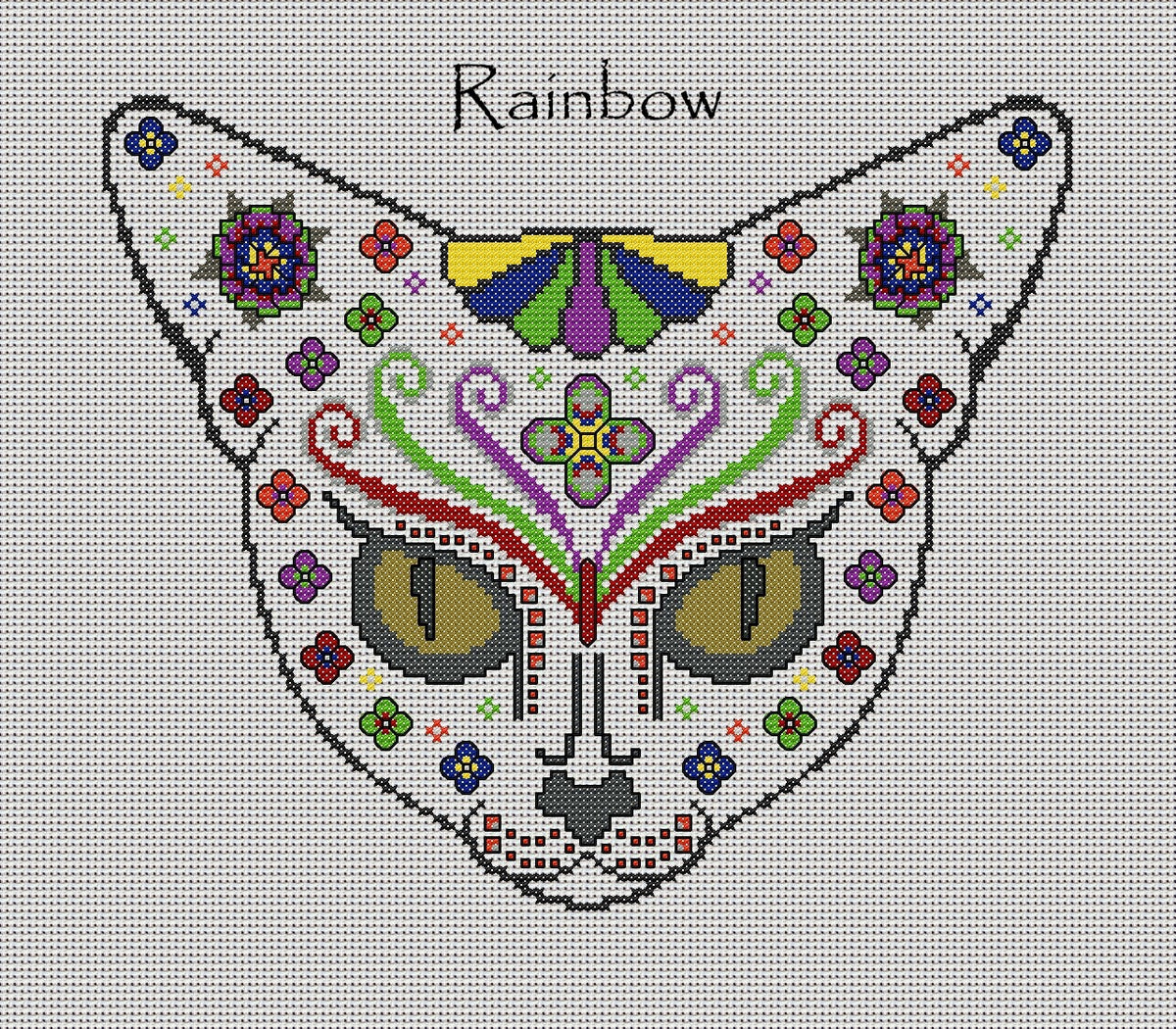 Feline Fantasy Mystical Cat Sugar/Day of the Dead Cross Stitch Chart — 9 Colourways PDF Download
