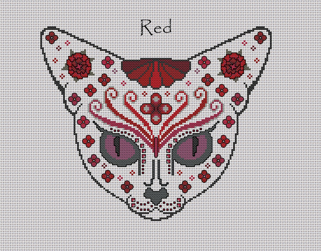 Feline Fantasy Mystical Cat Sugar/Day of the Dead Cross Stitch Chart — 9 Colourways PDF Download