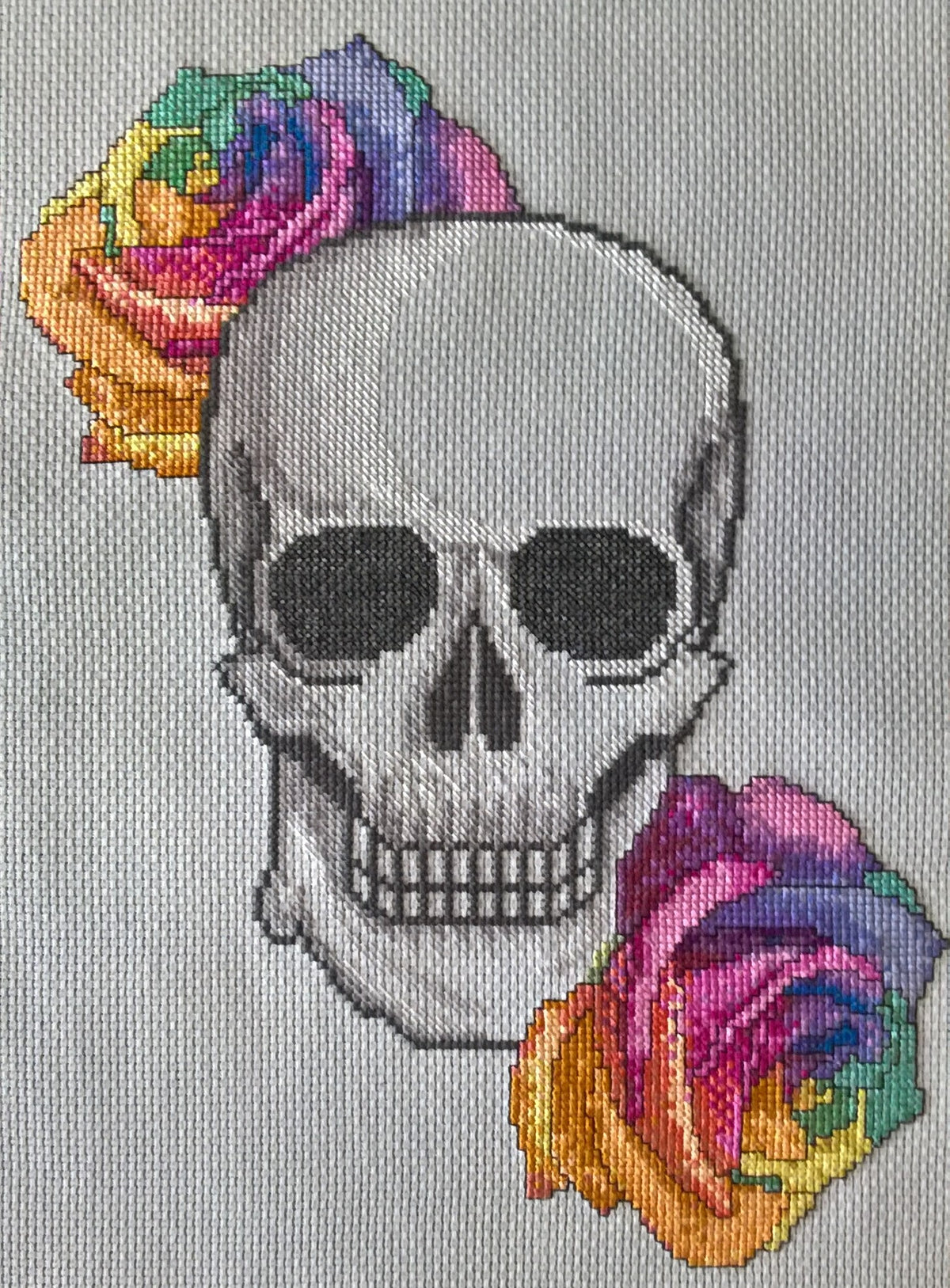 Rainbow Rose Skull Cross Stitch Chart — PDF Download