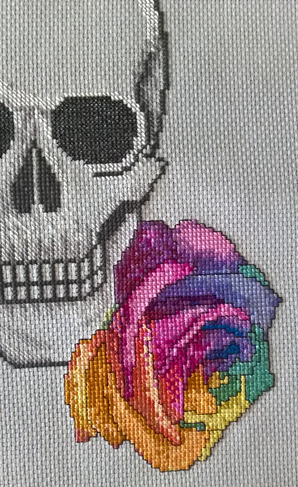 Rainbow Rose Skull Cross Stitch Chart — PDF Download