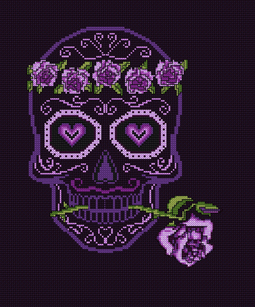 Purple Prince Sugar/Day of the Dead Skull Cross Stitch Chart — PDF Download
