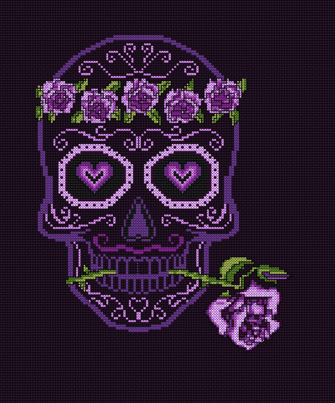 Purple Prince Sugar/Day of the Dead Skull Cross Stitch Chart — PDF Download