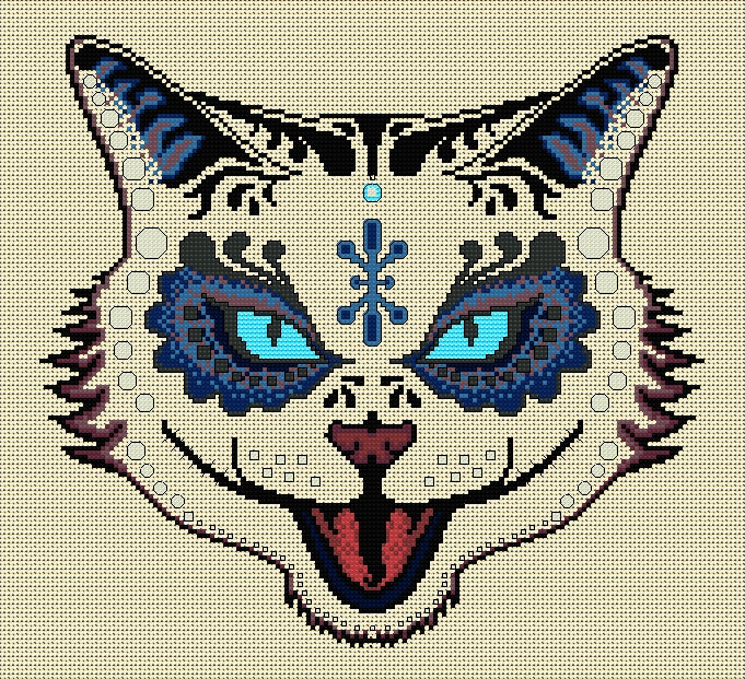 Sassy Cat Sugar/Day of the Dead Skull Cross Stitch Chart — PDF Download