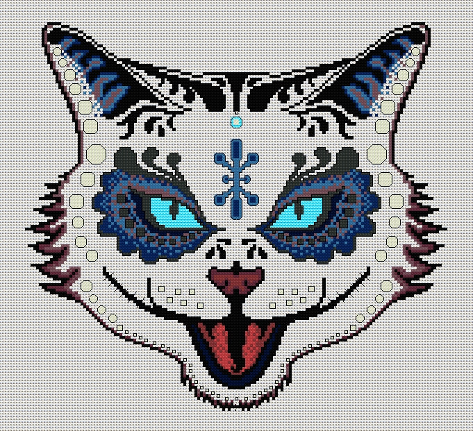 Sassy Cat Sugar/Day of the Dead Skull Cross Stitch Chart — PDF Download