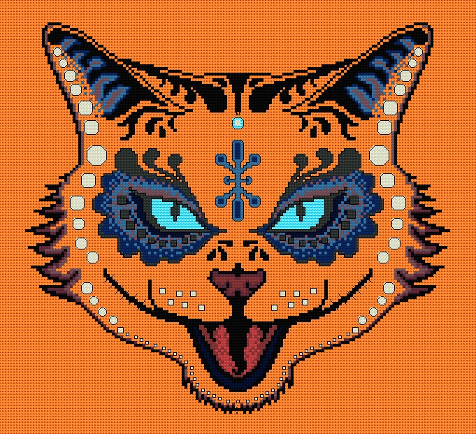Sassy Cat Sugar/Day of the Dead Skull Cross Stitch Chart — PDF Download
