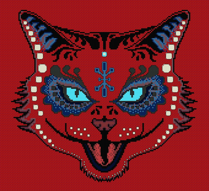 Sassy Cat Sugar/Day of the Dead Skull Cross Stitch Chart — PDF Download