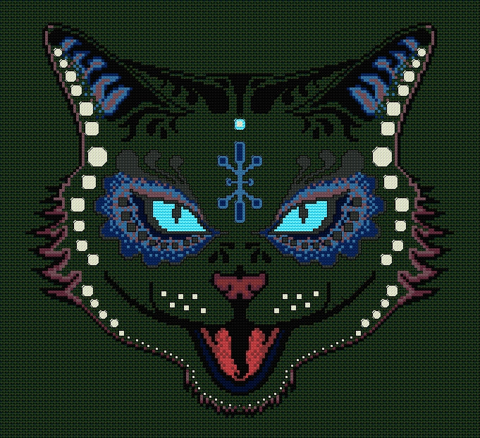 Sassy Cat Sugar/Day of the Dead Skull Cross Stitch Chart — PDF Download