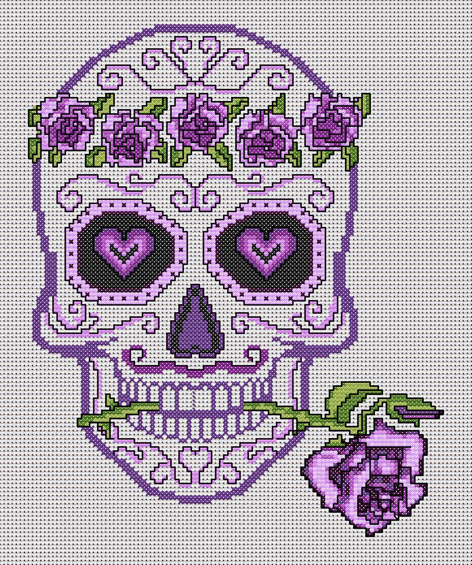 Purple Prince Sugar/Day of the Dead Skull Cross Stitch Chart — PDF Download