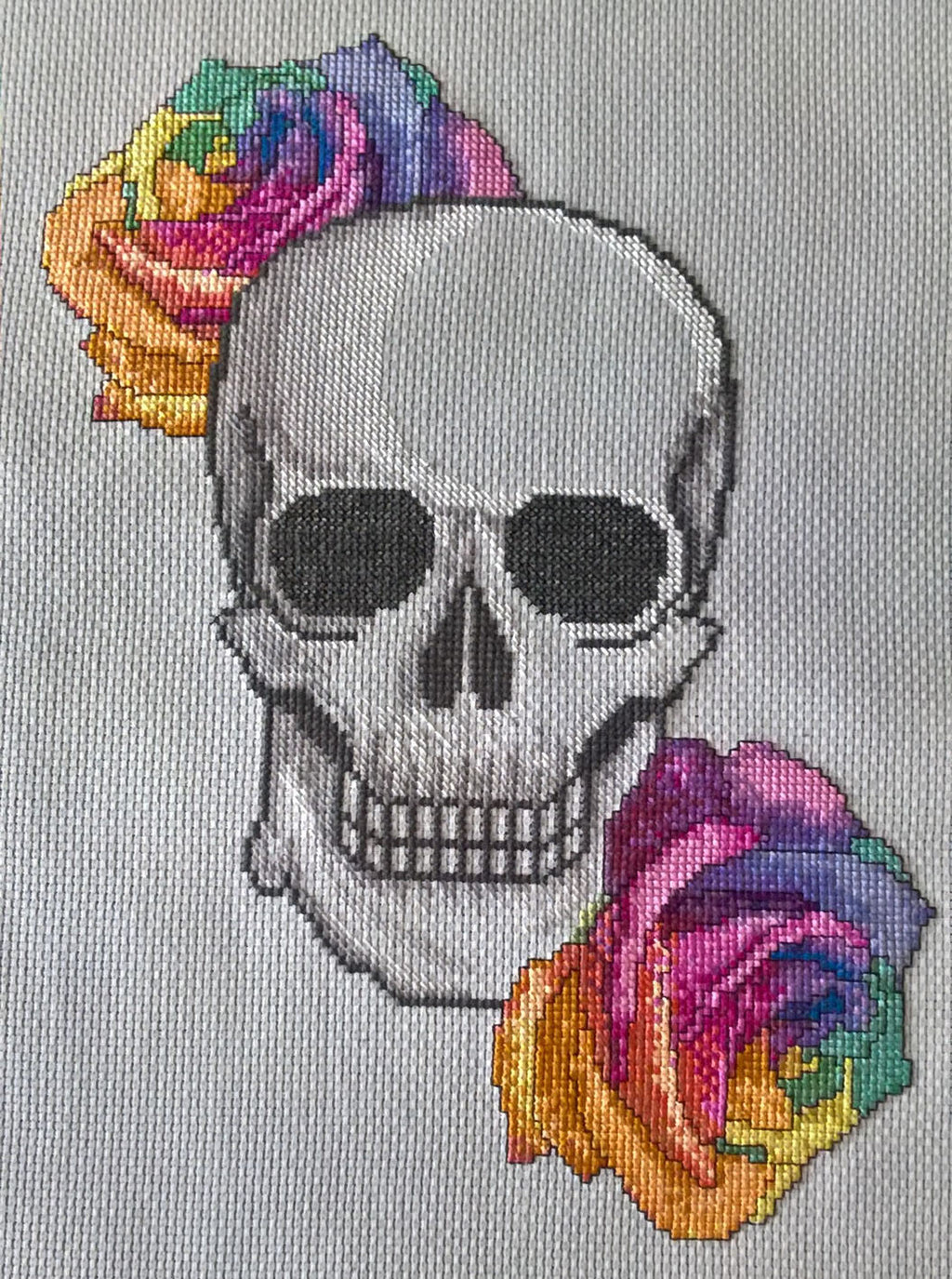 Rainbow Rose Skull Cross Stitch Chart — PDF Download