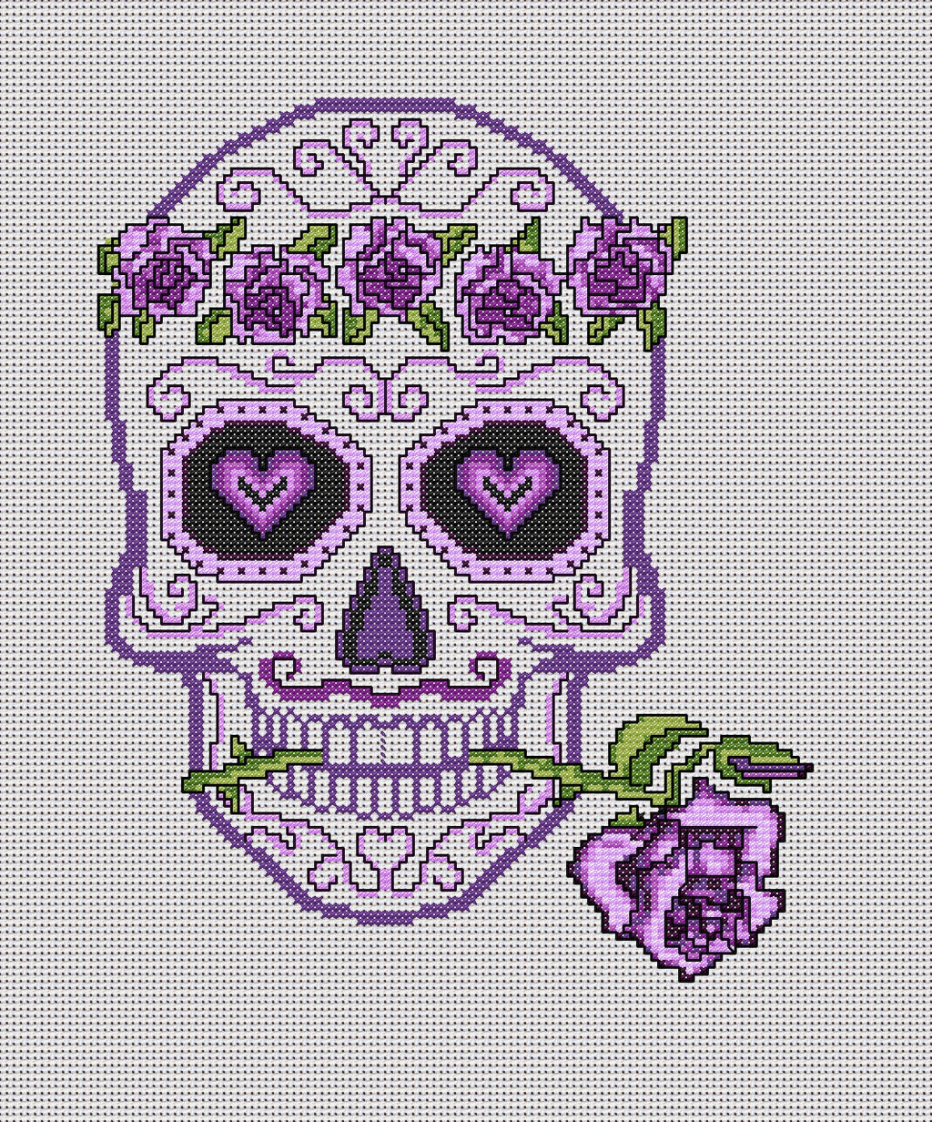 Purple Prince Sugar/Day of the Dead Skull Cross Stitch Chart — PDF Download
